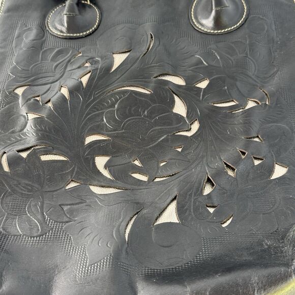 Patricia Nash Leather Tote Handbag Black Tooled Cutout 13x16 Pink Int Dustbag - Picture 6 of 8